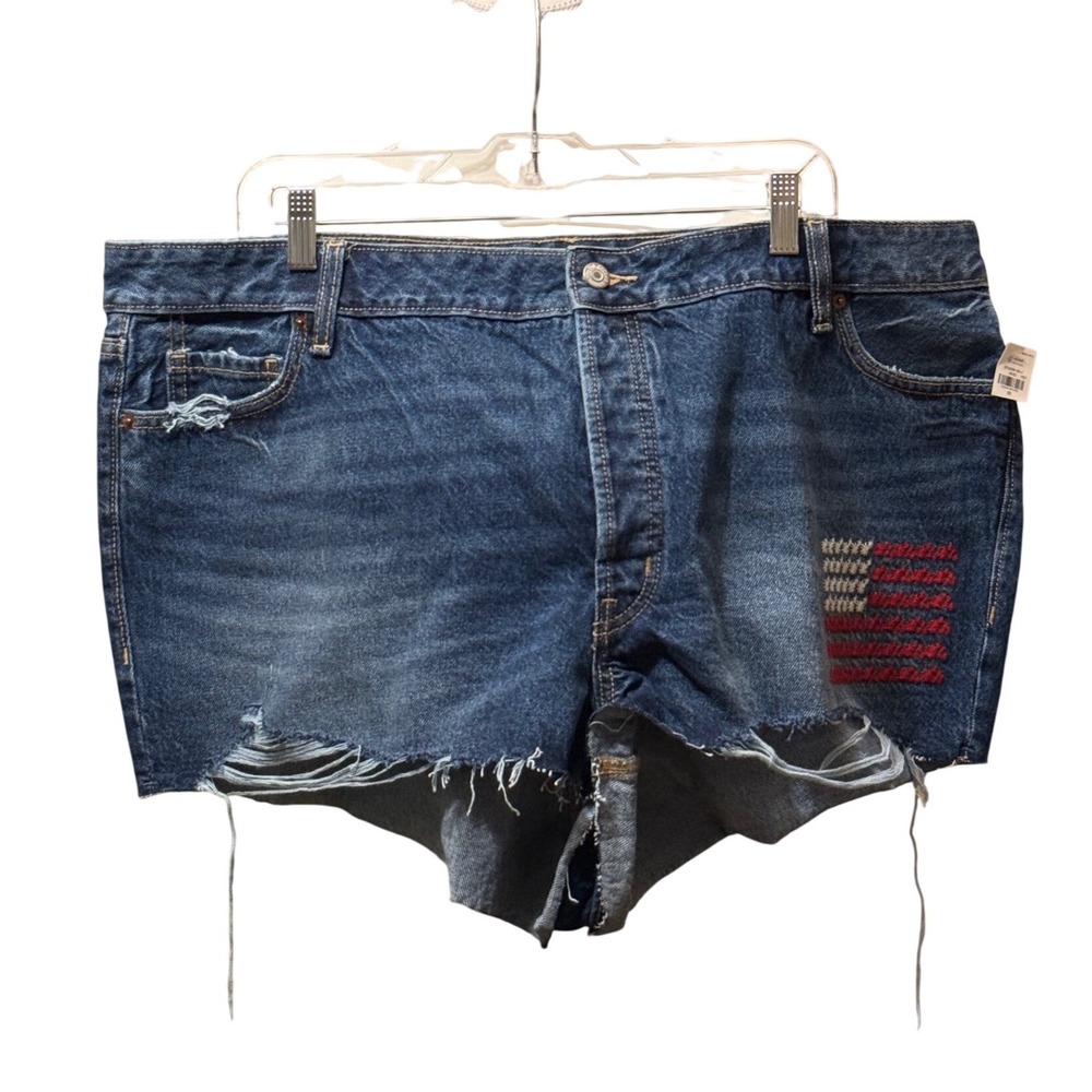 Old Navy OG Straight High Rise Denim Shorts 22 Blue American Flag Distressed NEW